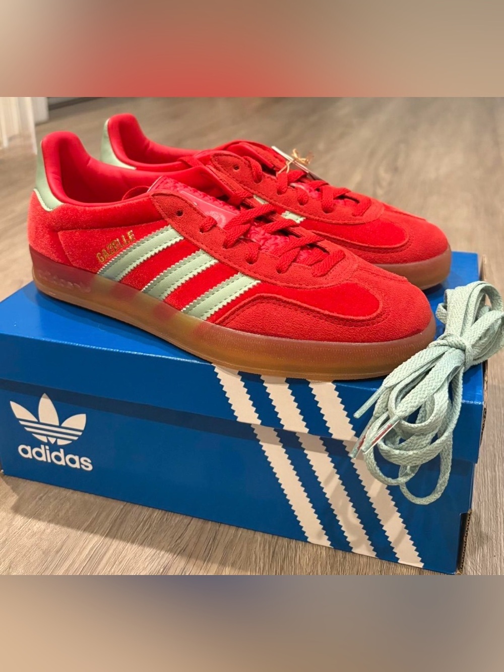 Adidas Women's Gazelle Indoor 'Better Scarlet
Green Velvet' US size 7